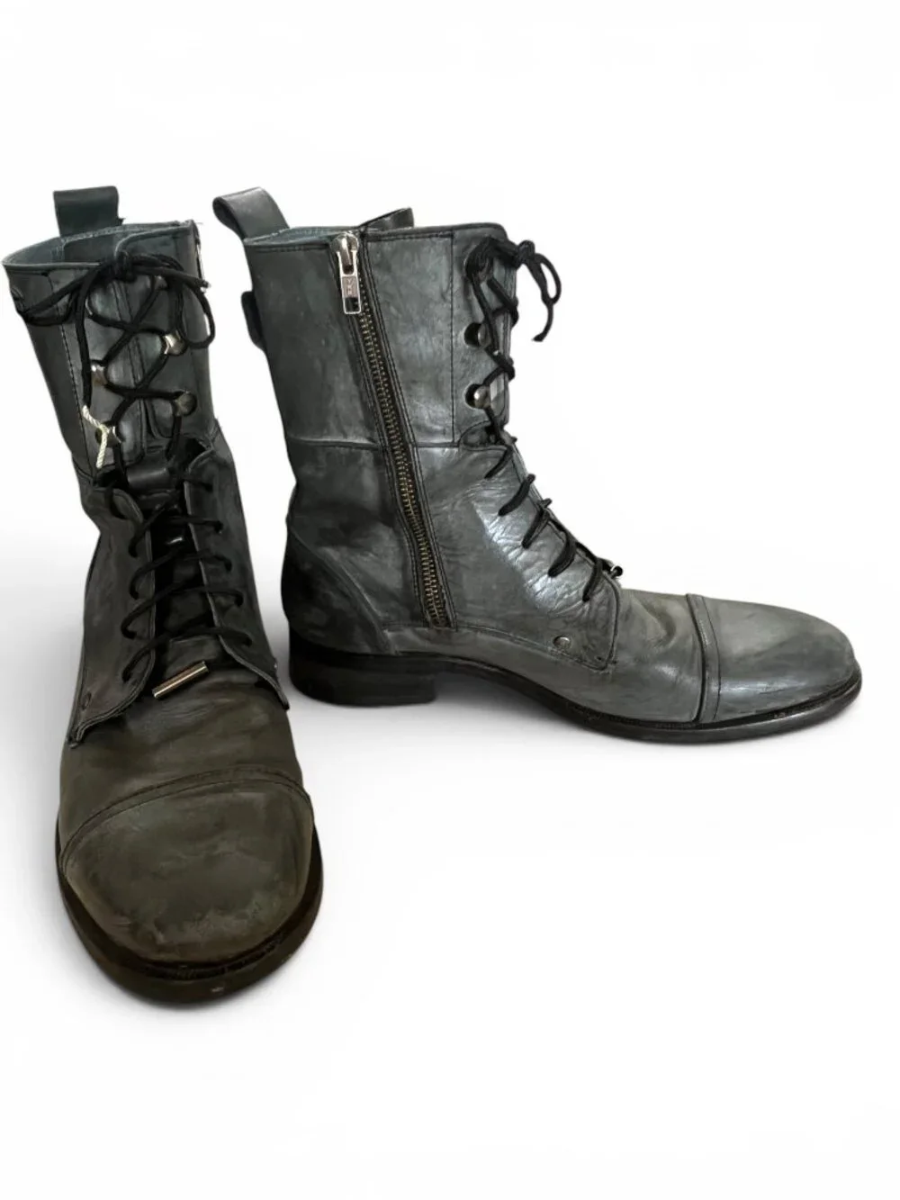 Diesel Black Leather Lace-Up Combat Boots With Side Zipper Men's Size 43